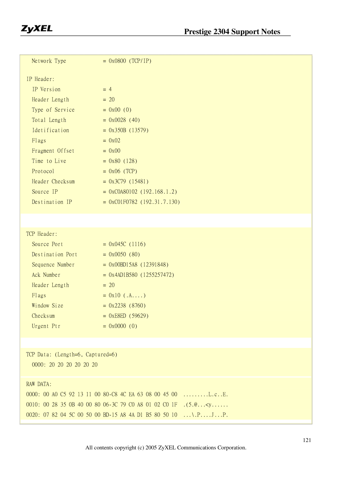 ZyXEL Communications 2304R-P1 manual Captured=6 