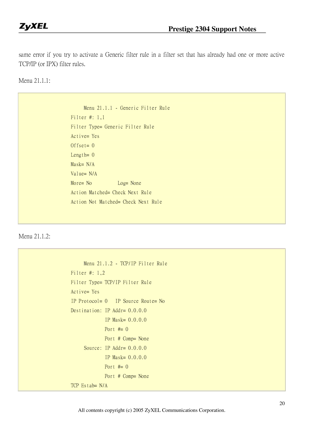 ZyXEL Communications 2304R-P1 manual Menu 