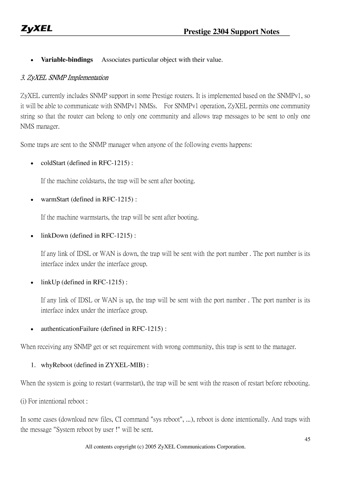 ZyXEL Communications 2304R-P1 manual ZyXEL Snmp Implementation 