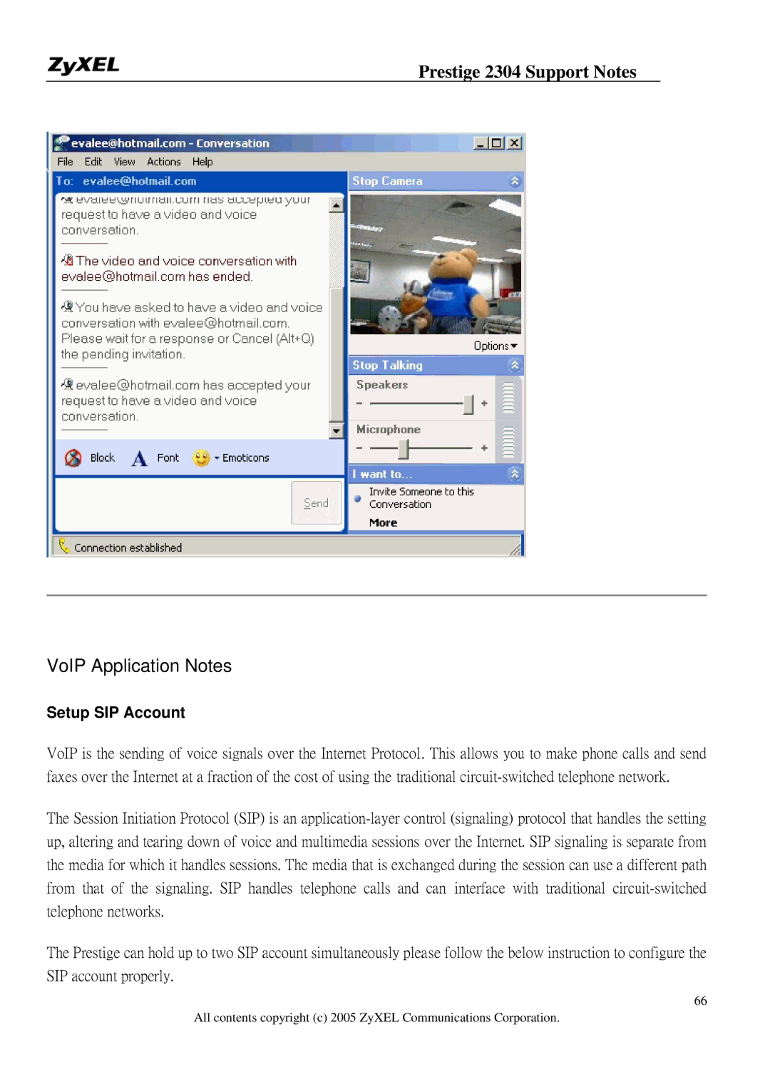 ZyXEL Communications 2304R-P1 manual VoIP Application Notes, Setup SIP Account 