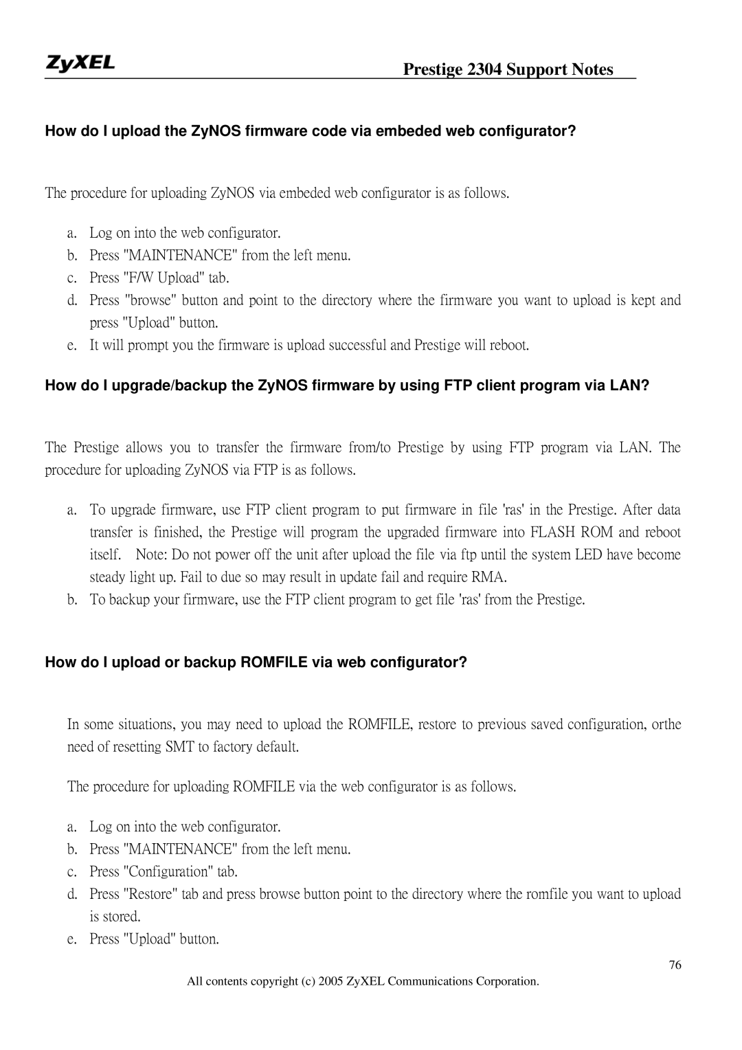 ZyXEL Communications 2304R-P1 manual How do I upload or backup Romfile via web configurator? 