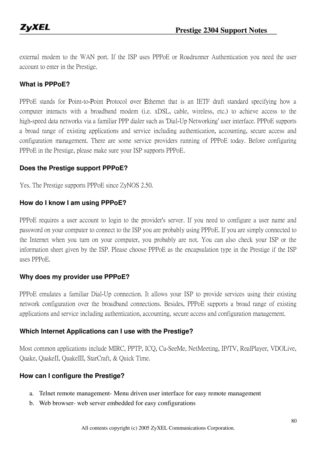 ZyXEL Communications 2304R-P1 manual What is PPPoE?, Does the Prestige support PPPoE?, How do I know I am using PPPoE? 