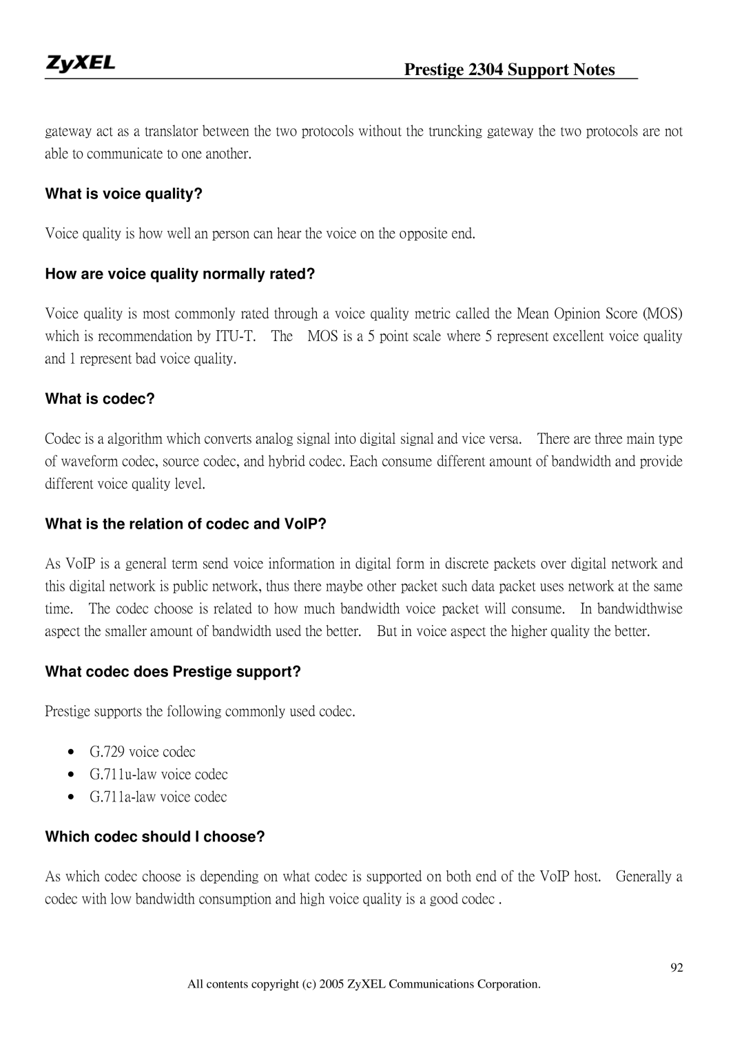 ZyXEL Communications 2304R-P1 manual What is voice quality?, How are voice quality normally rated?, What is codec? 