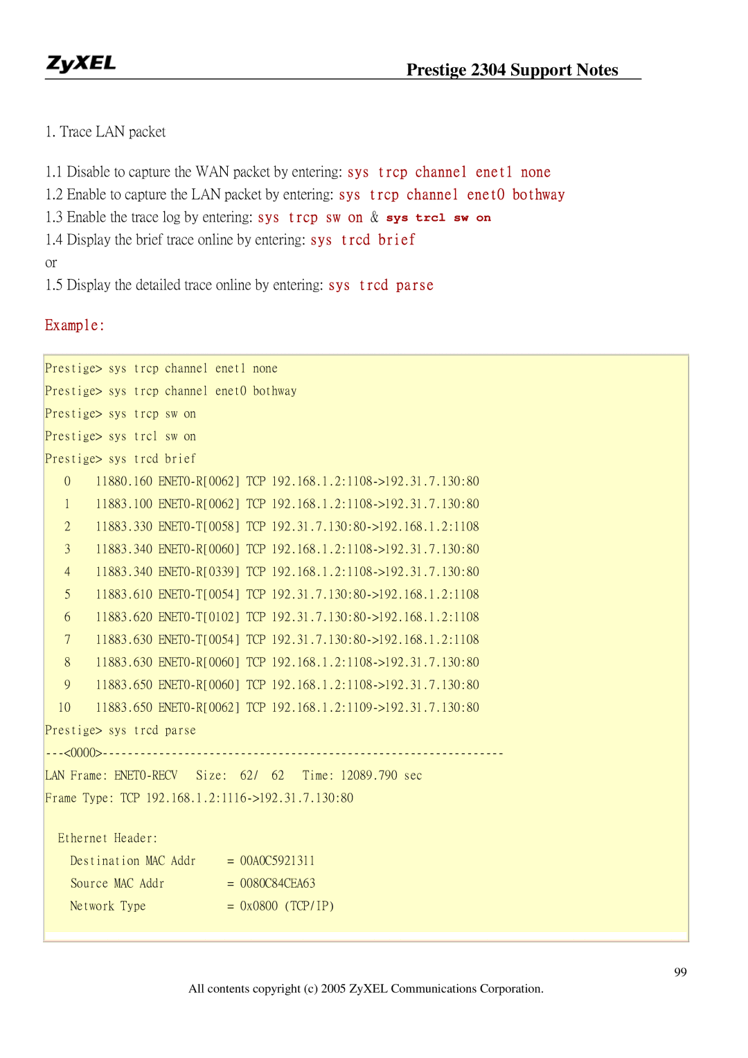 ZyXEL Communications 2304R-P1 manual Example 