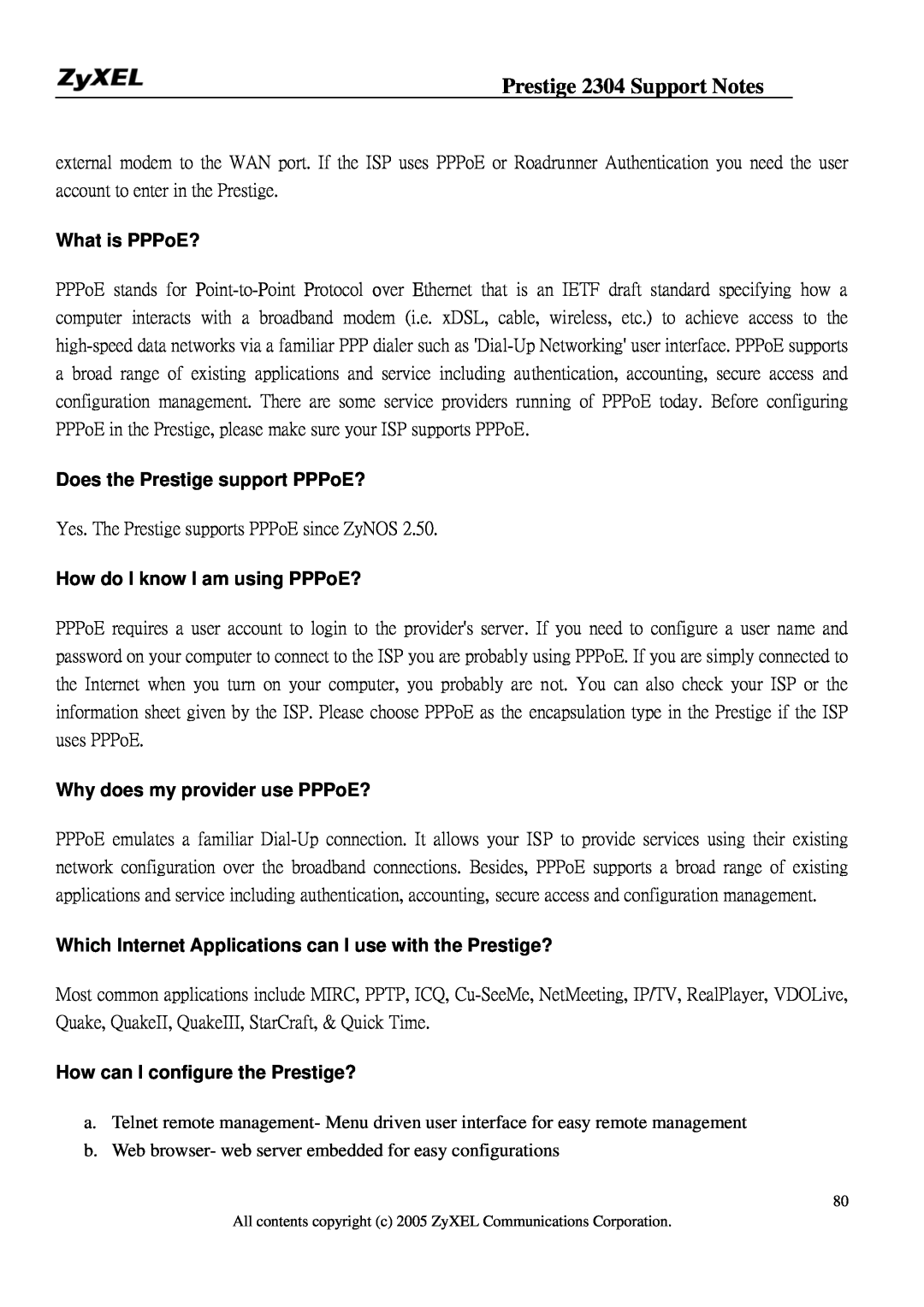 ZyXEL Communications 2304R-P1 manual What is PPPoE?, Does the Prestige support PPPoE?, How do I know I am using PPPoE? 