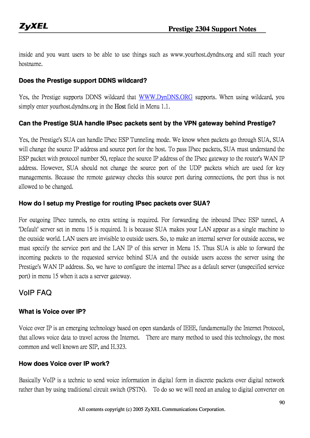 ZyXEL Communications 2304R-P1 manual VoIP FAQ, Does the Prestige support DDNS wildcard?, What is Voice over IP? 