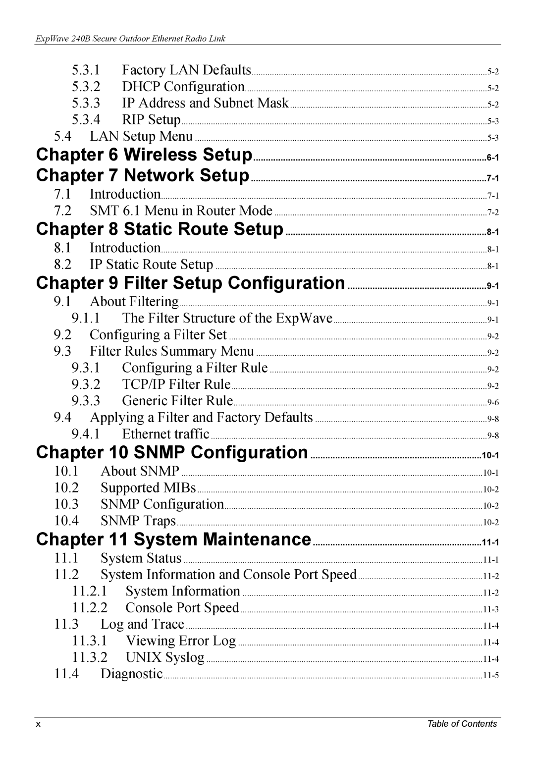 ZyXEL Communications 240B manual 10-1, 11-1 