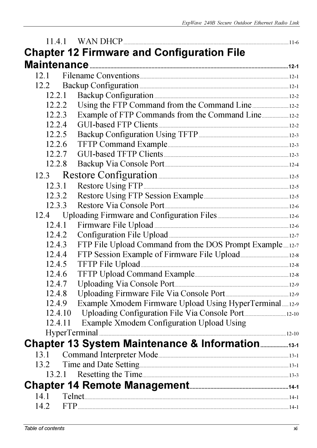 ZyXEL Communications 240B manual Firmware and Configuration File, 12-1, 13-1, 14-1 