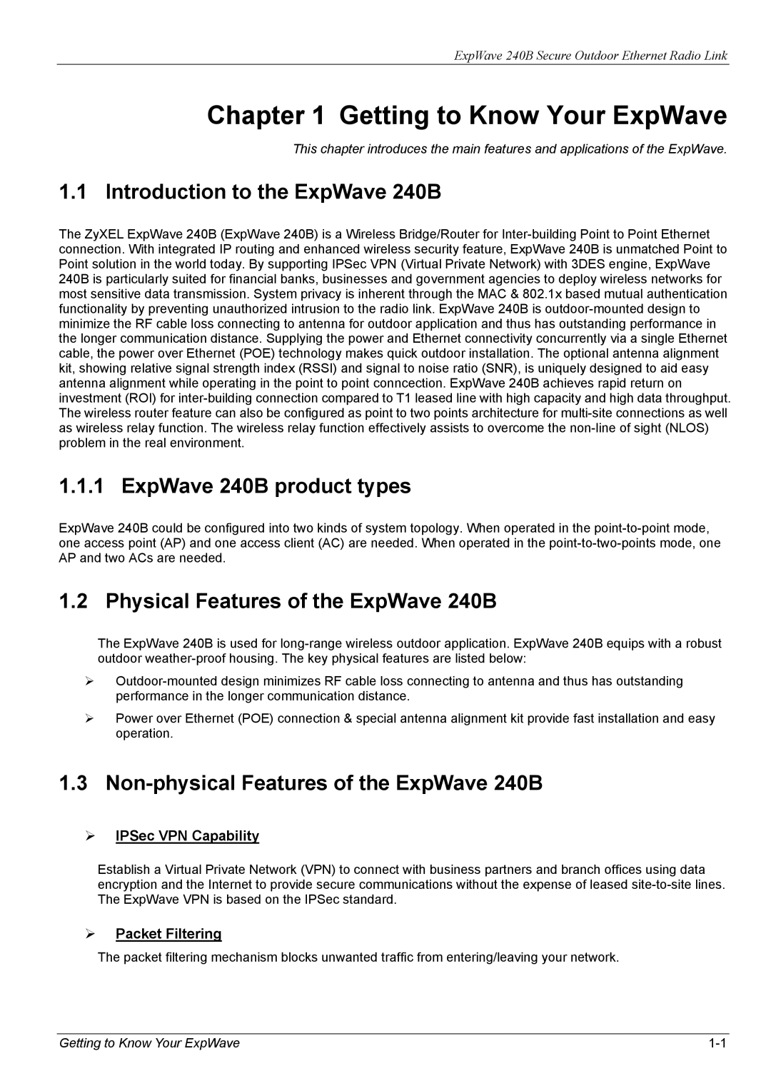 ZyXEL Communications manual Getting to Know Your ExpWave, Introduction to the ExpWave 240B, ExpWave 240B product types 