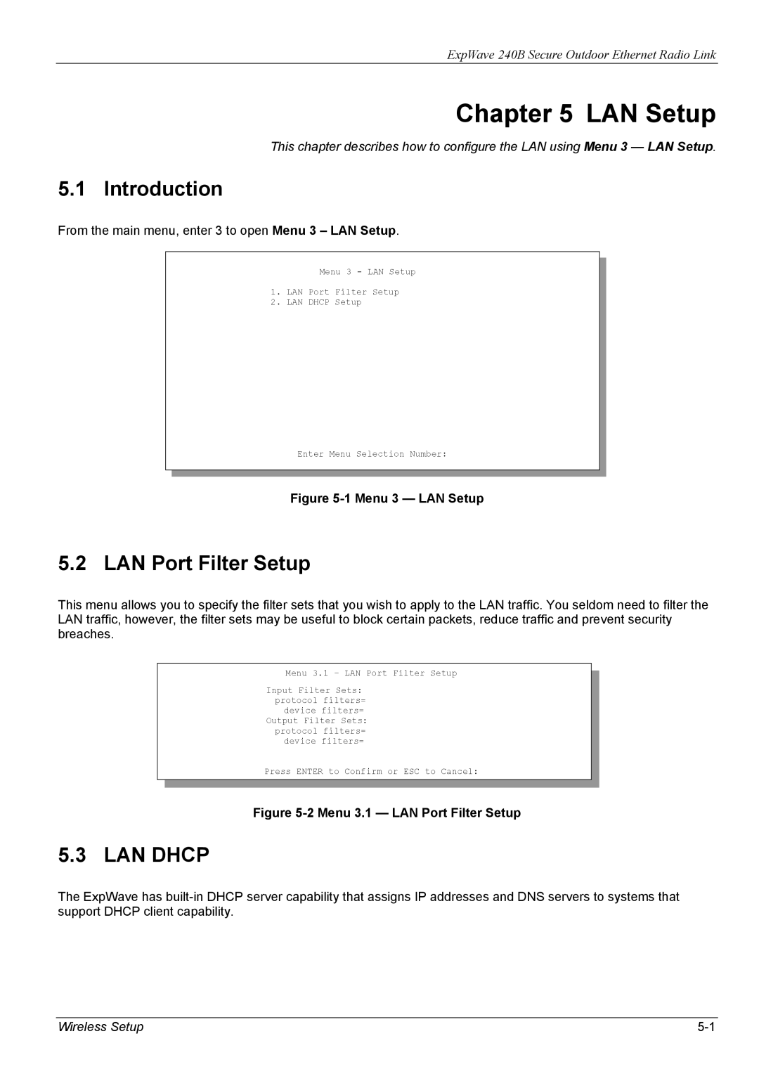 ZyXEL Communications 240B manual LAN Setup, Introduction, LAN Port Filter Setup, Wireless Setup 