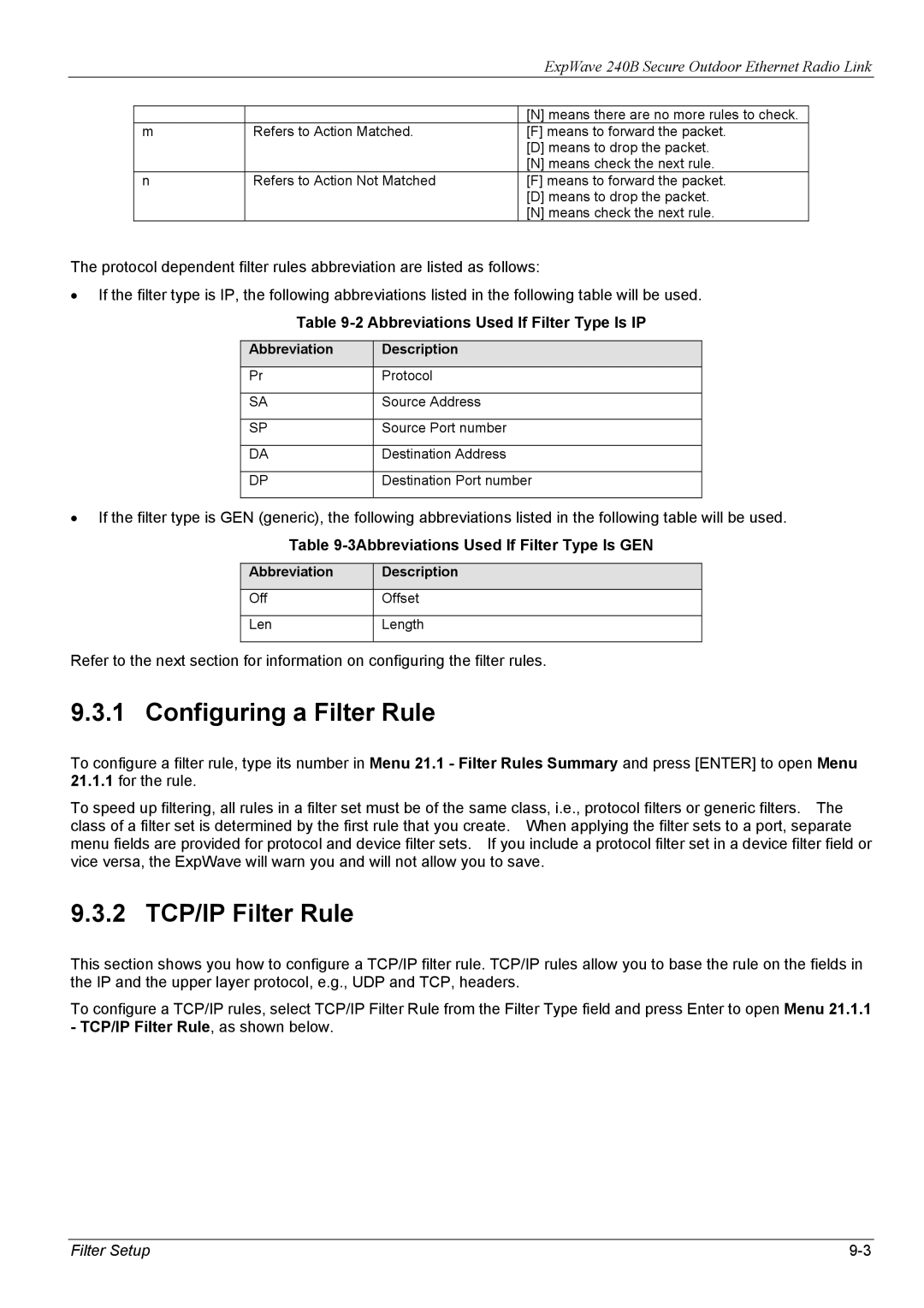 ZyXEL Communications 240B manual Configuring a Filter Rule, 2 TCP/IP Filter Rule, Abbreviations Used If Filter Type Is IP 