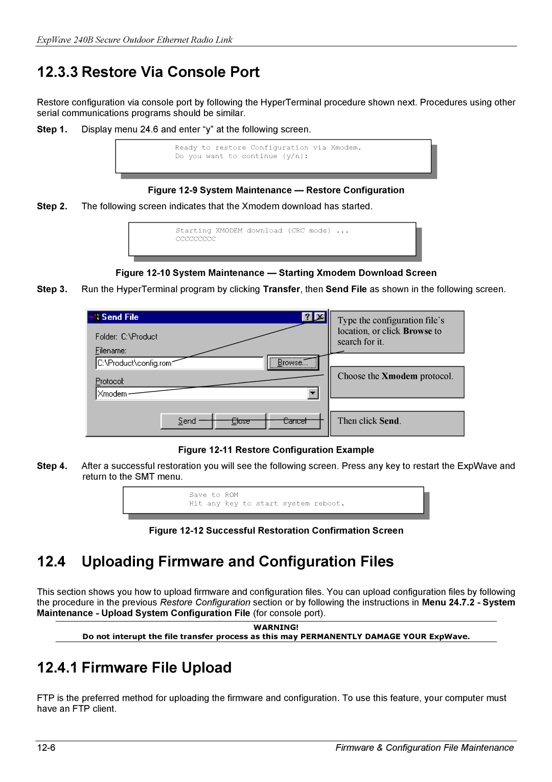 ZyXEL Communications 240B manual Restore Via Console Port, Uploading Firmware and Configuration Files, Firmware File Upload 