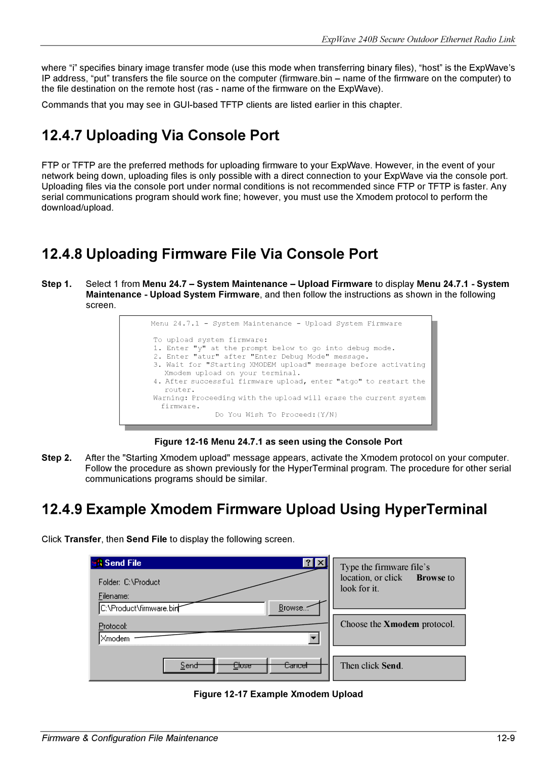 ZyXEL Communications 240B manual Uploading Via Console Port, Uploading Firmware File Via Console Port 