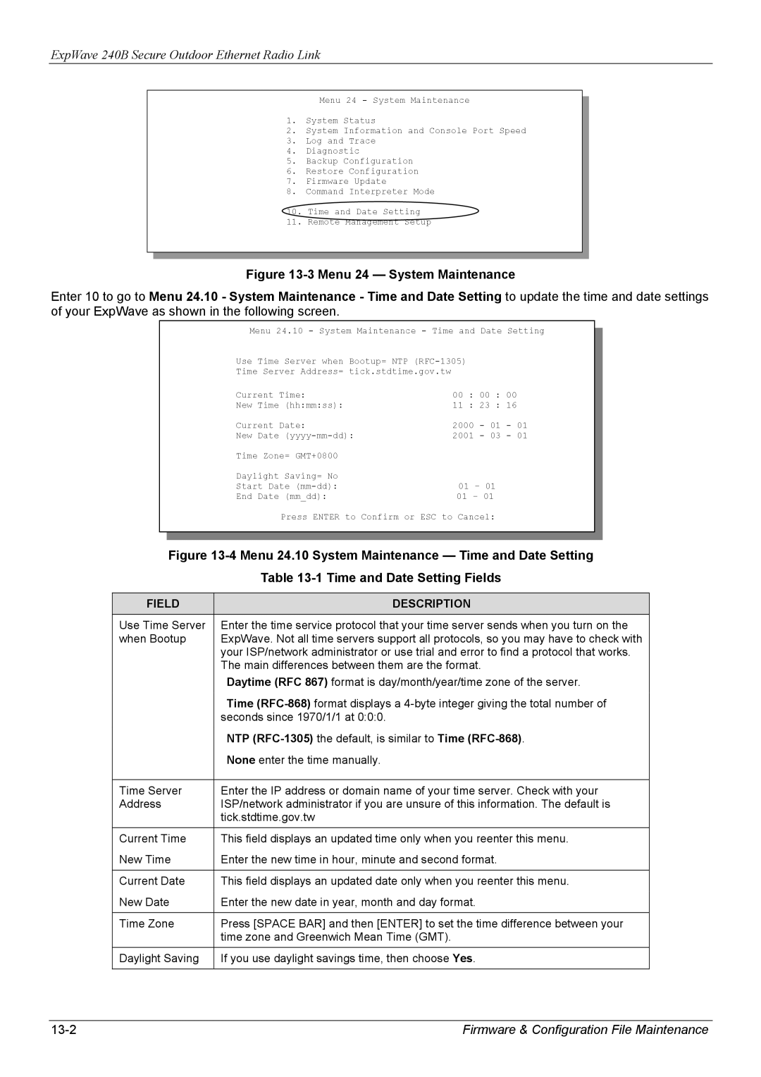 ZyXEL Communications 240B manual NTP RFC-1305 the default, is similar to Time RFC-868 