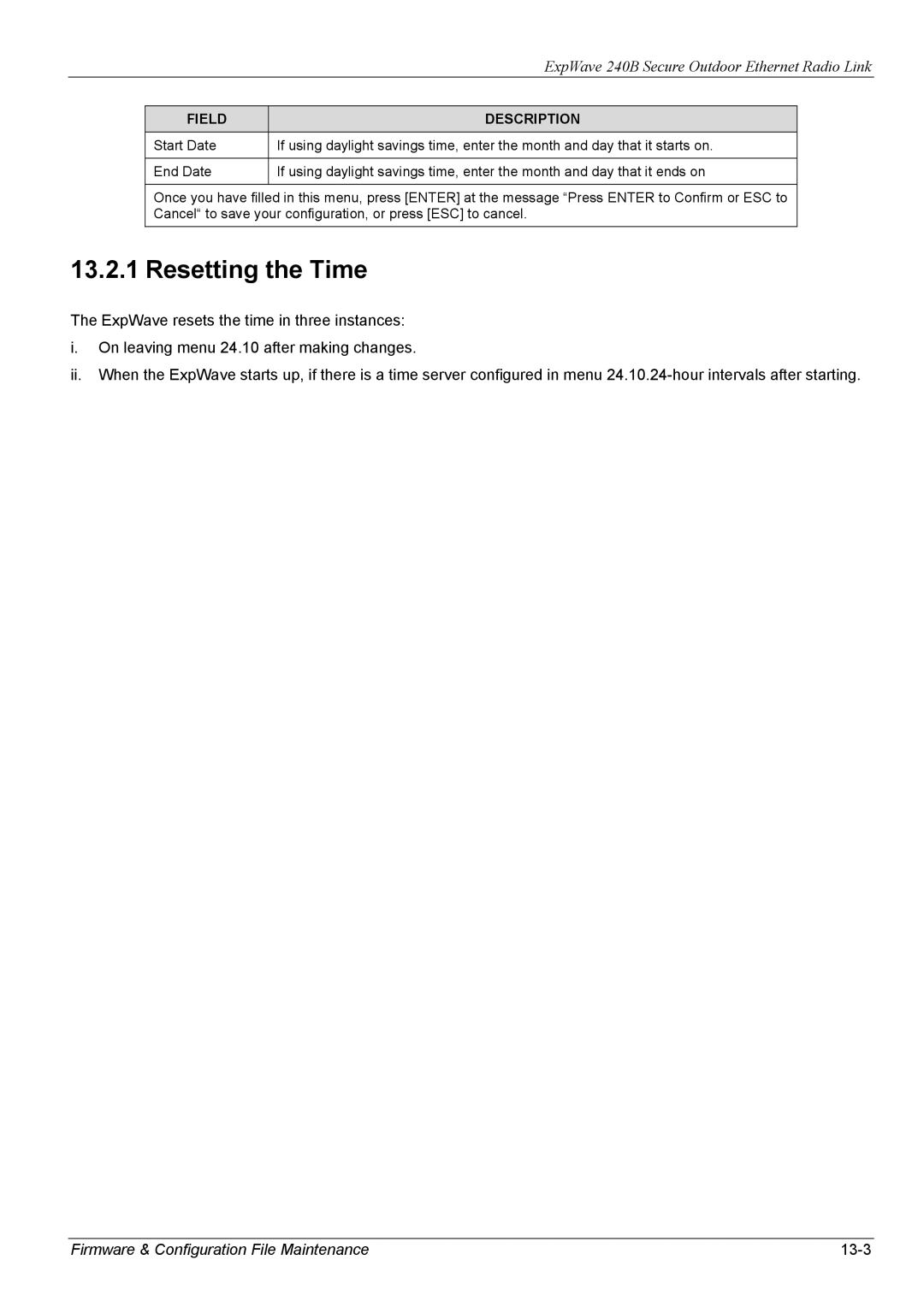 ZyXEL Communications 240B manual Resetting the Time, Firmware & Configuration File Maintenance 13-3 