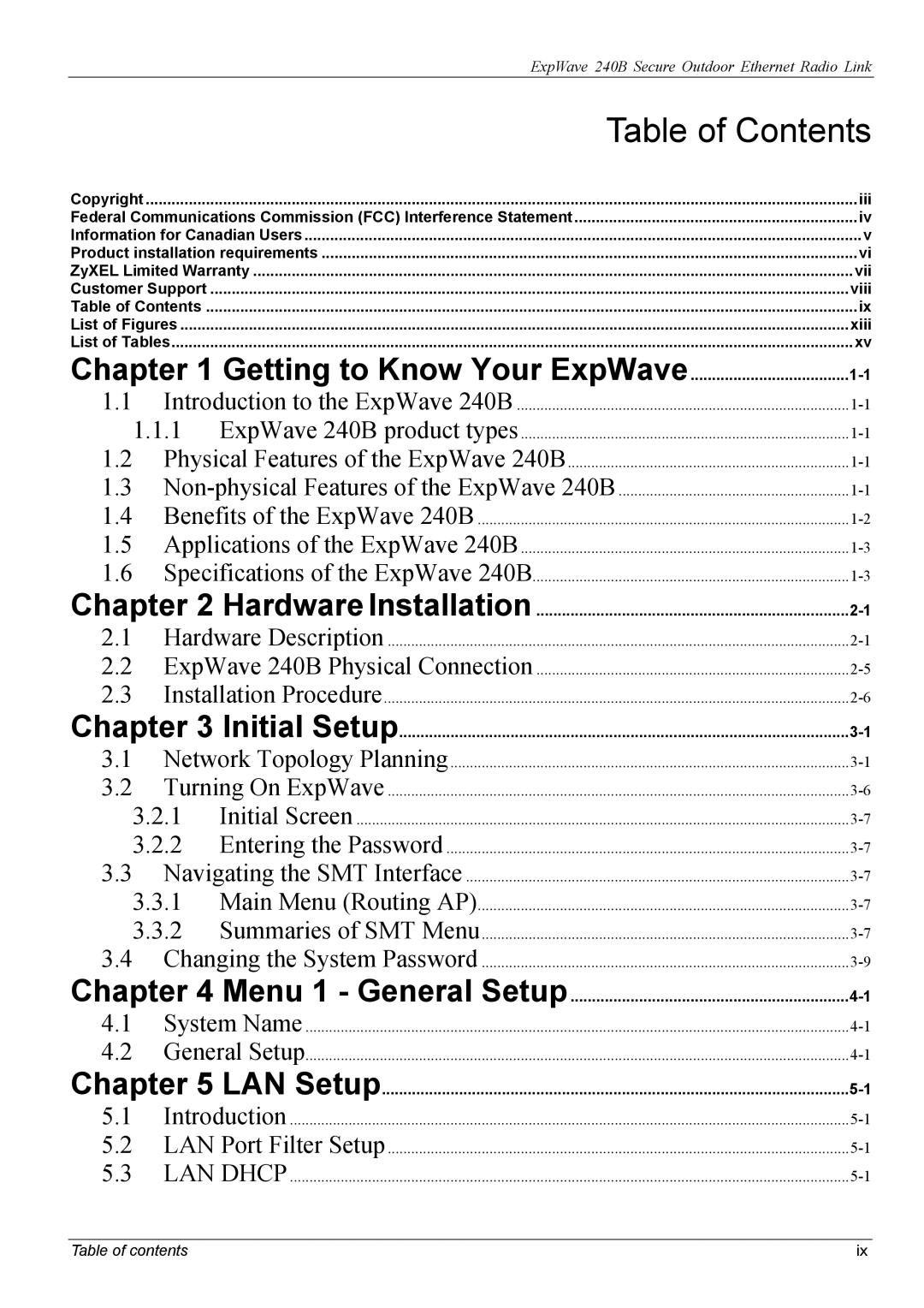 ZyXEL Communications 240B manual Table of Contents 