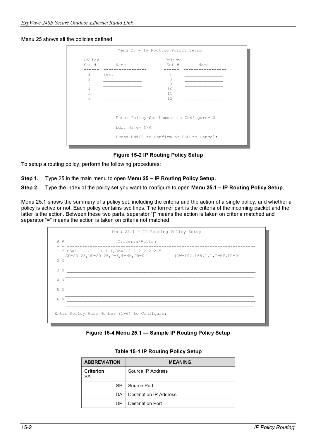 ZyXEL Communications 240B manual IP Policy Routing, Criterion 