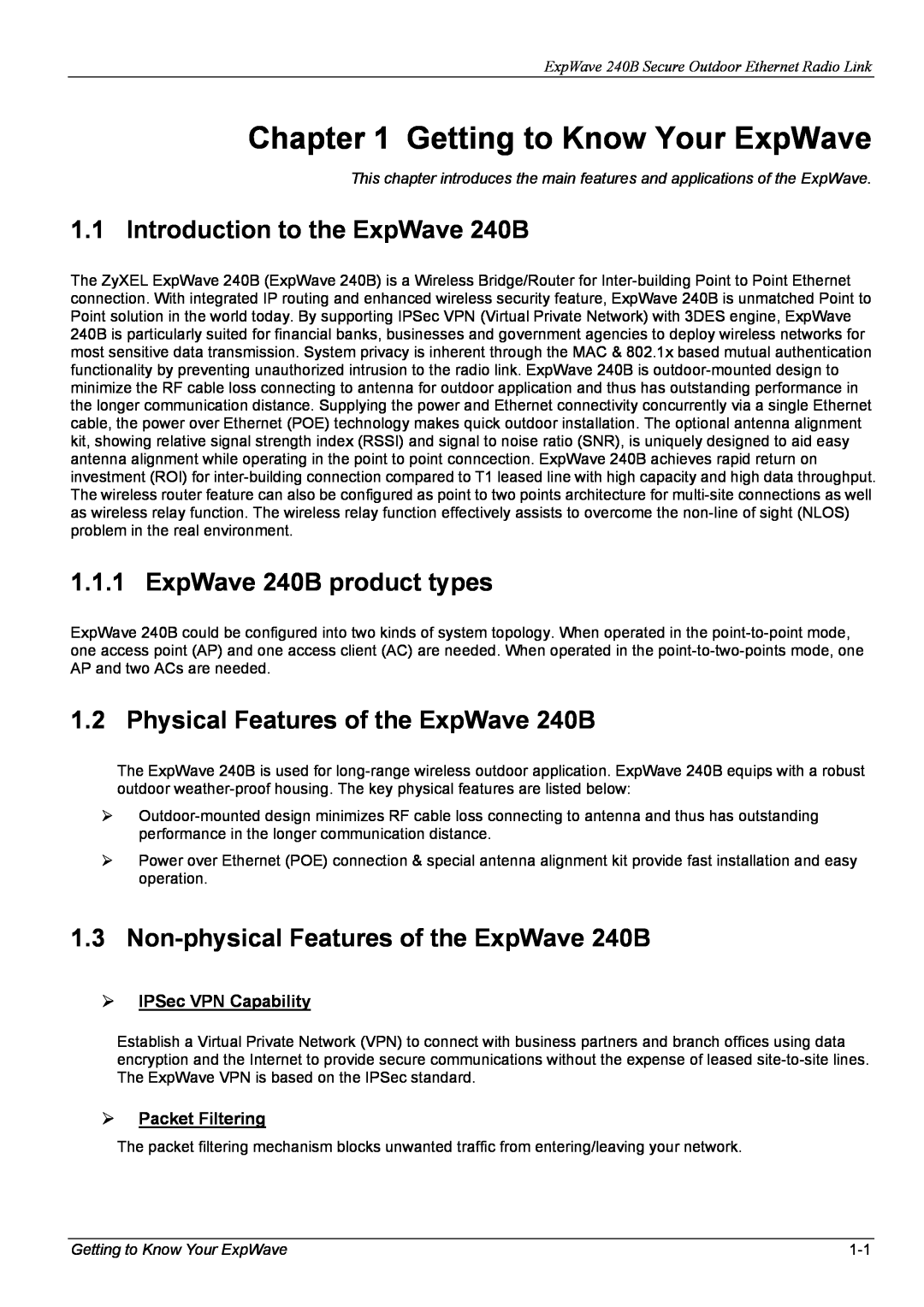 ZyXEL Communications manual Getting to Know Your ExpWave, Introduction to the ExpWave 240B, ExpWave 240B product types 