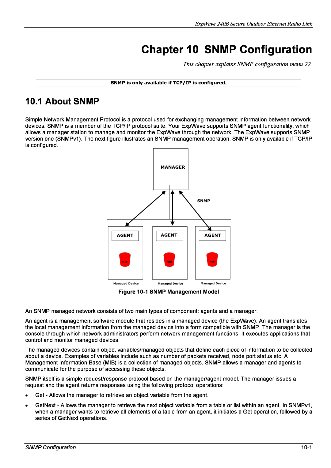 ZyXEL Communications 240B manual SNMP Configuration, About SNMP, This chapter explains SNMP configuration menu, 10-1 