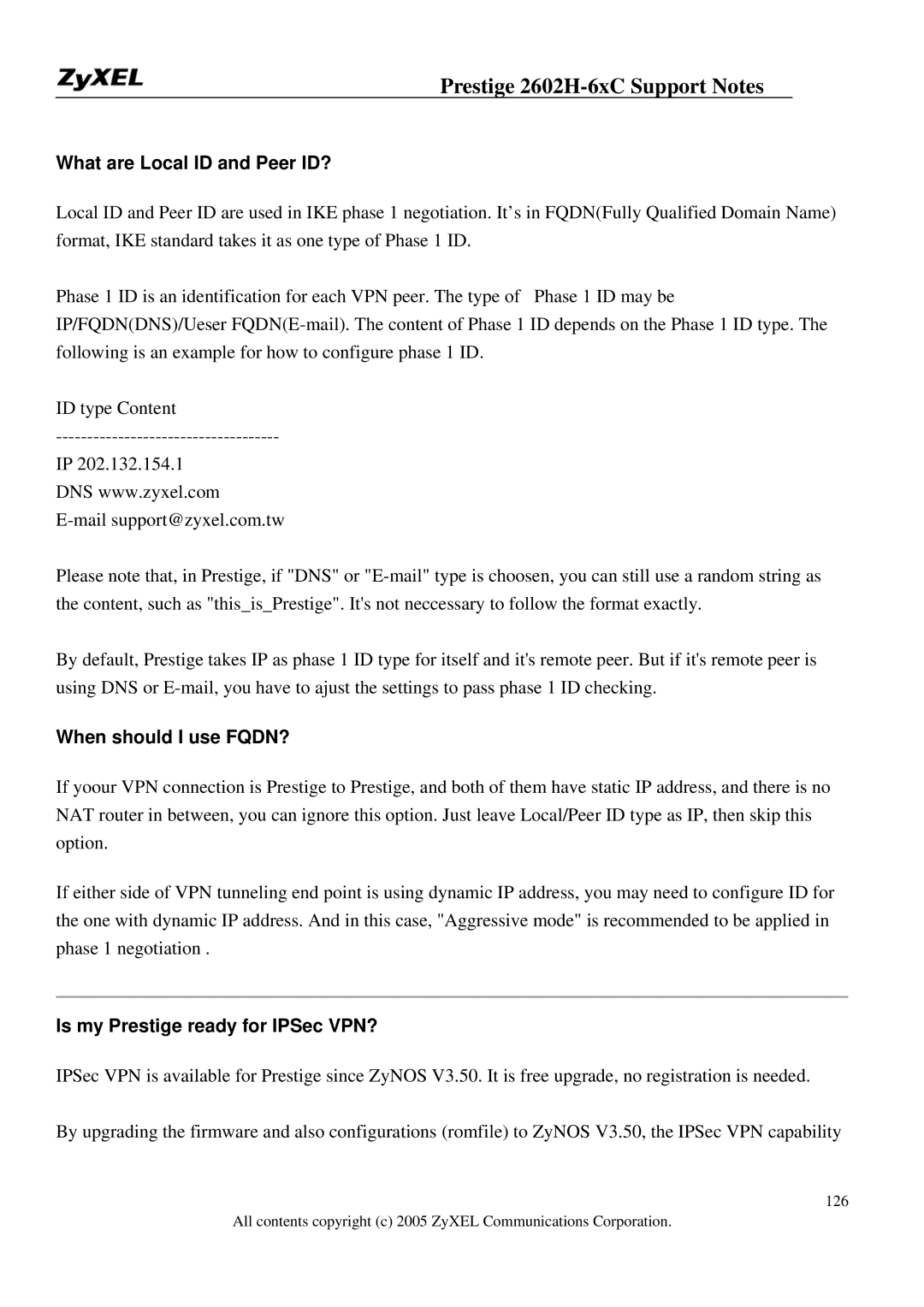 ZyXEL Communications 2602H-6XC manual What are Local ID and Peer ID?, When should I use FQDN? 