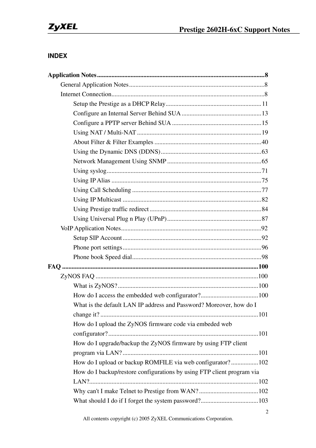 ZyXEL Communications 2602H-6XC manual Prestige 2602H-6xC Support Notes, 100 