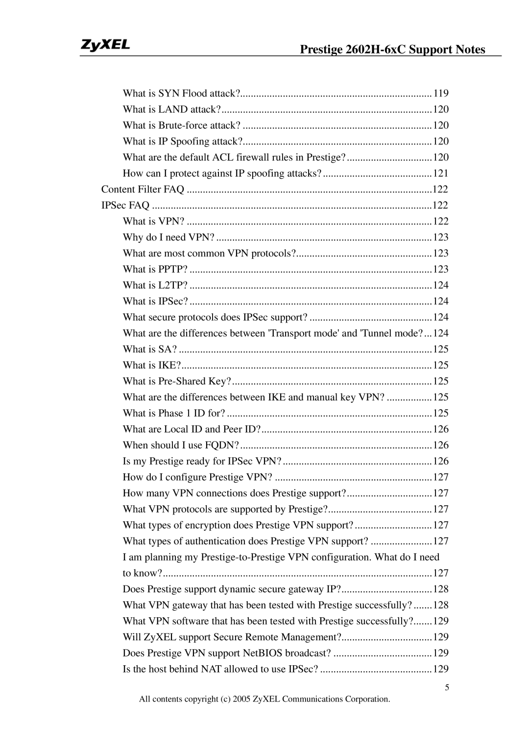 ZyXEL Communications 2602H-6XC manual IPSec FAQ 