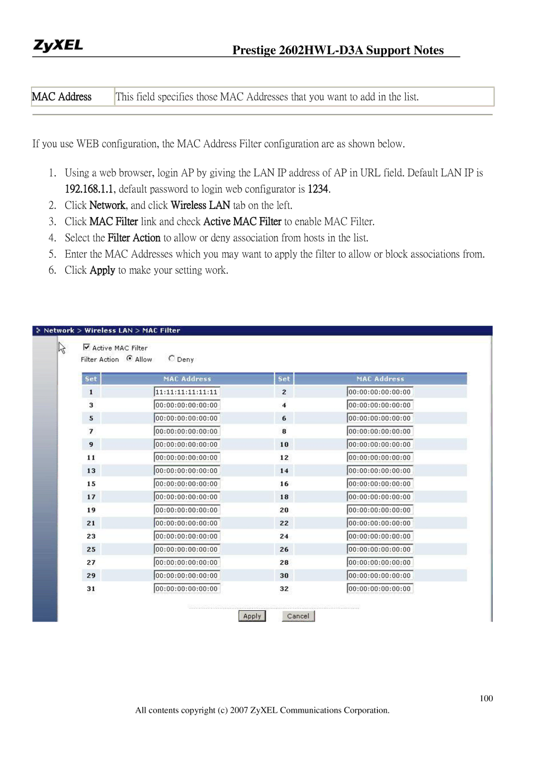 ZyXEL Communications manual Prestige 2602HWL-D3A Support Notes 