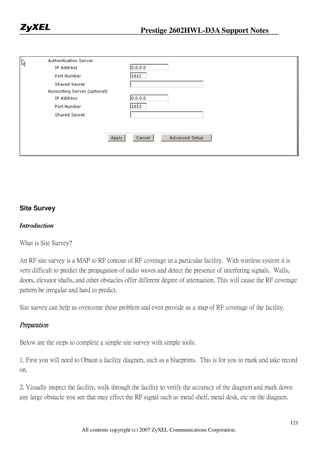 ZyXEL Communications 2602HWL-D3A manual Site Survey, Preparation 