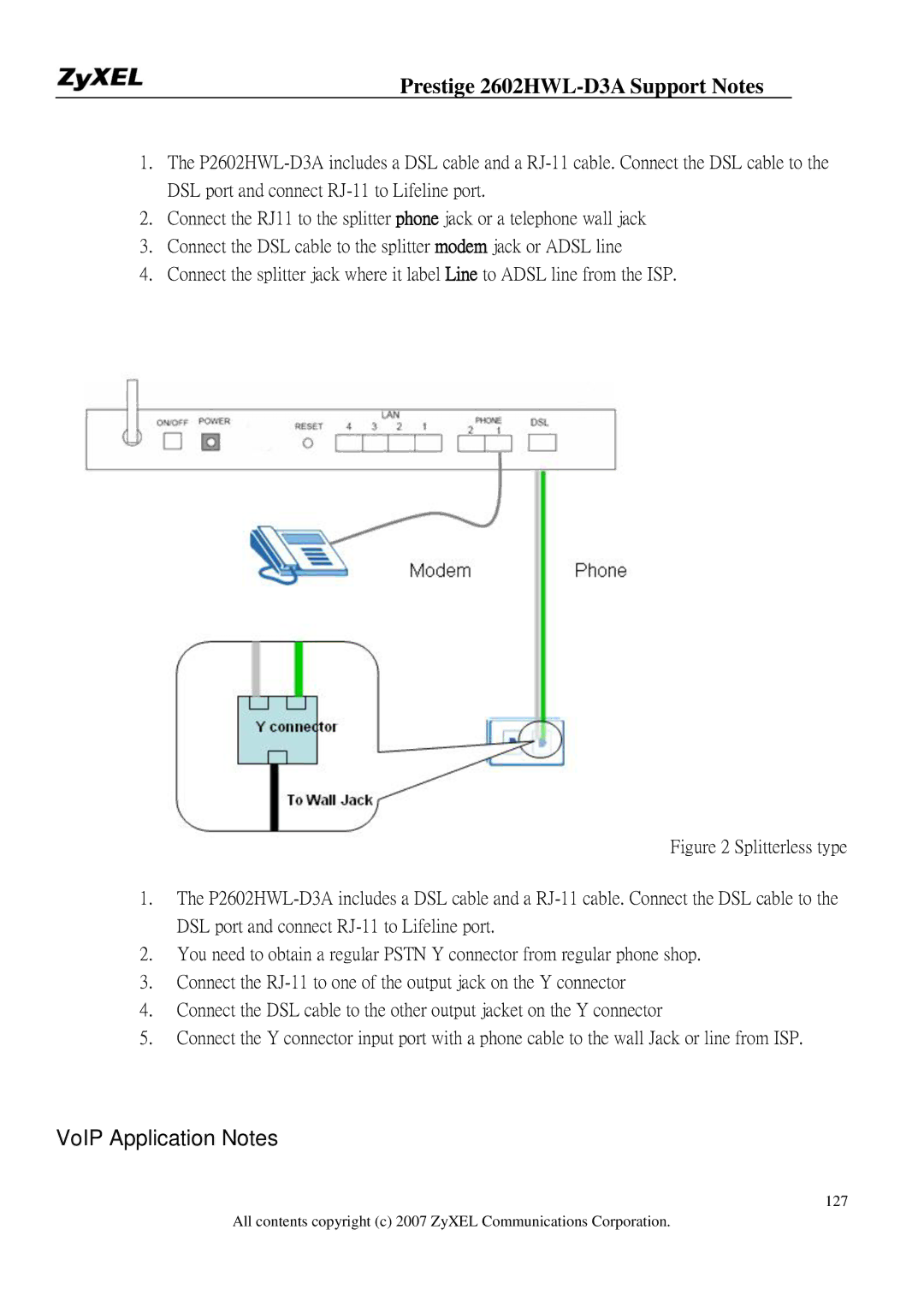 ZyXEL Communications 2602HWL-D3A manual VoIP Application Notes 