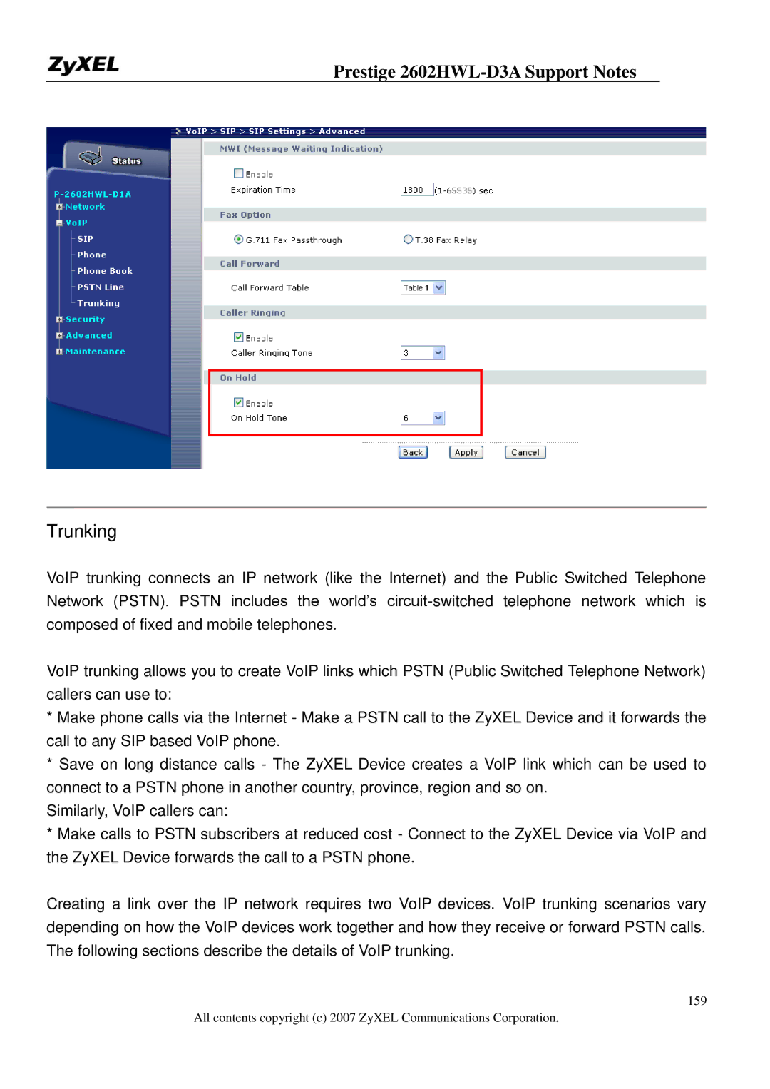 ZyXEL Communications 2602HWL-D3A manual Trunking 