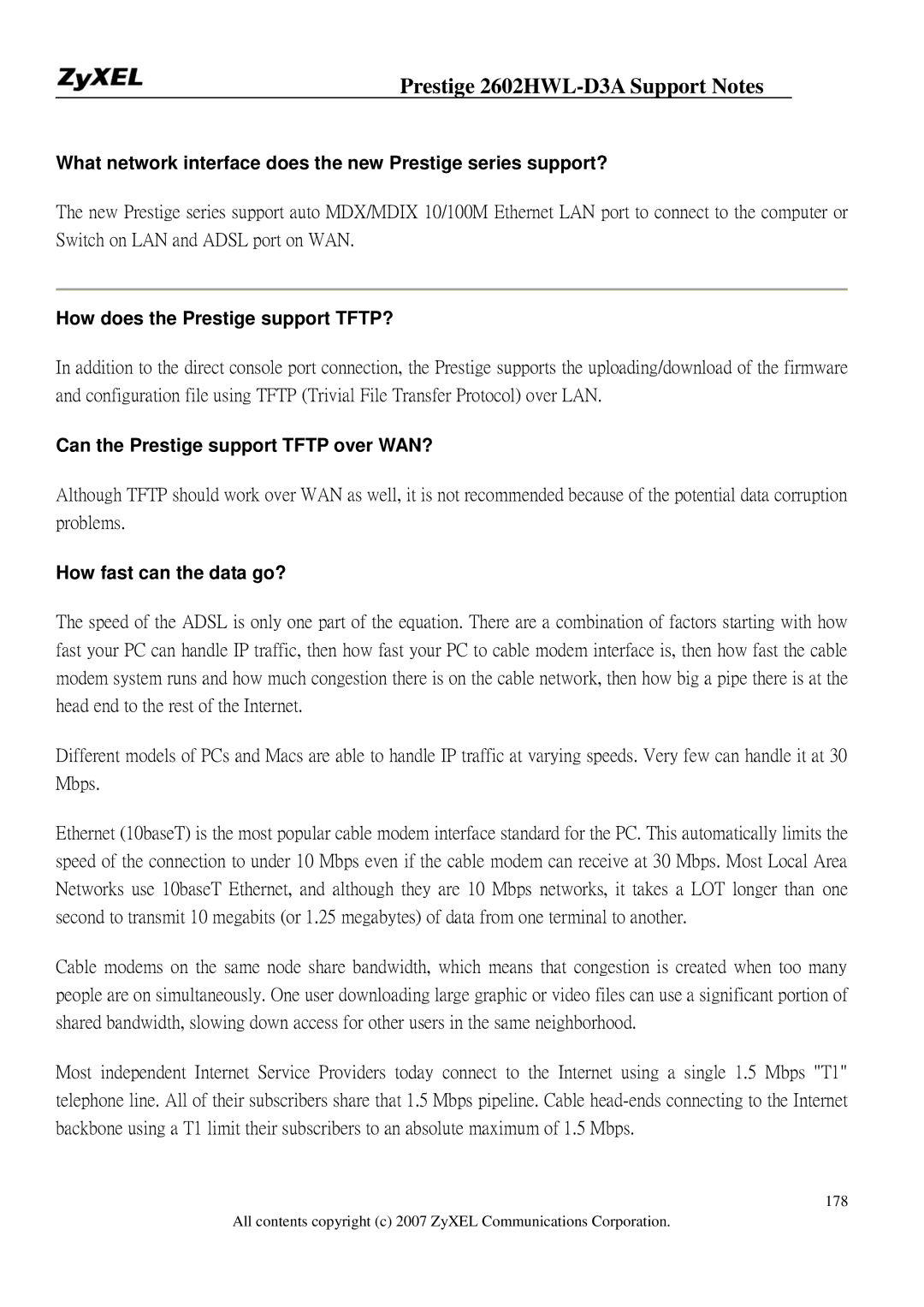 ZyXEL Communications 2602HWL-D3A manual How does the Prestige support TFTP?, Can the Prestige support Tftp over WAN? 