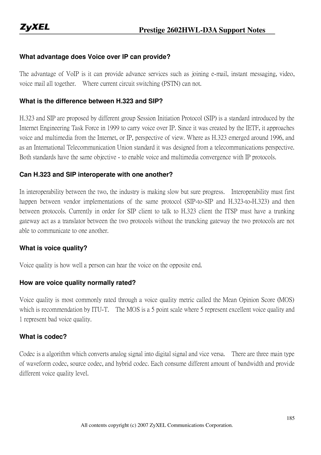 ZyXEL Communications 2602HWL-D3A What advantage does Voice over IP can provide?, What is voice quality?, What is codec? 