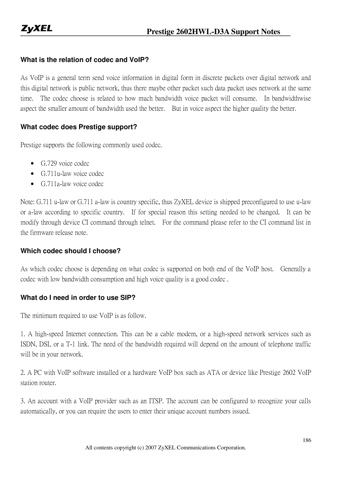 ZyXEL Communications 2602HWL-D3A manual What is the relation of codec and VoIP?, What codec does Prestige support? 