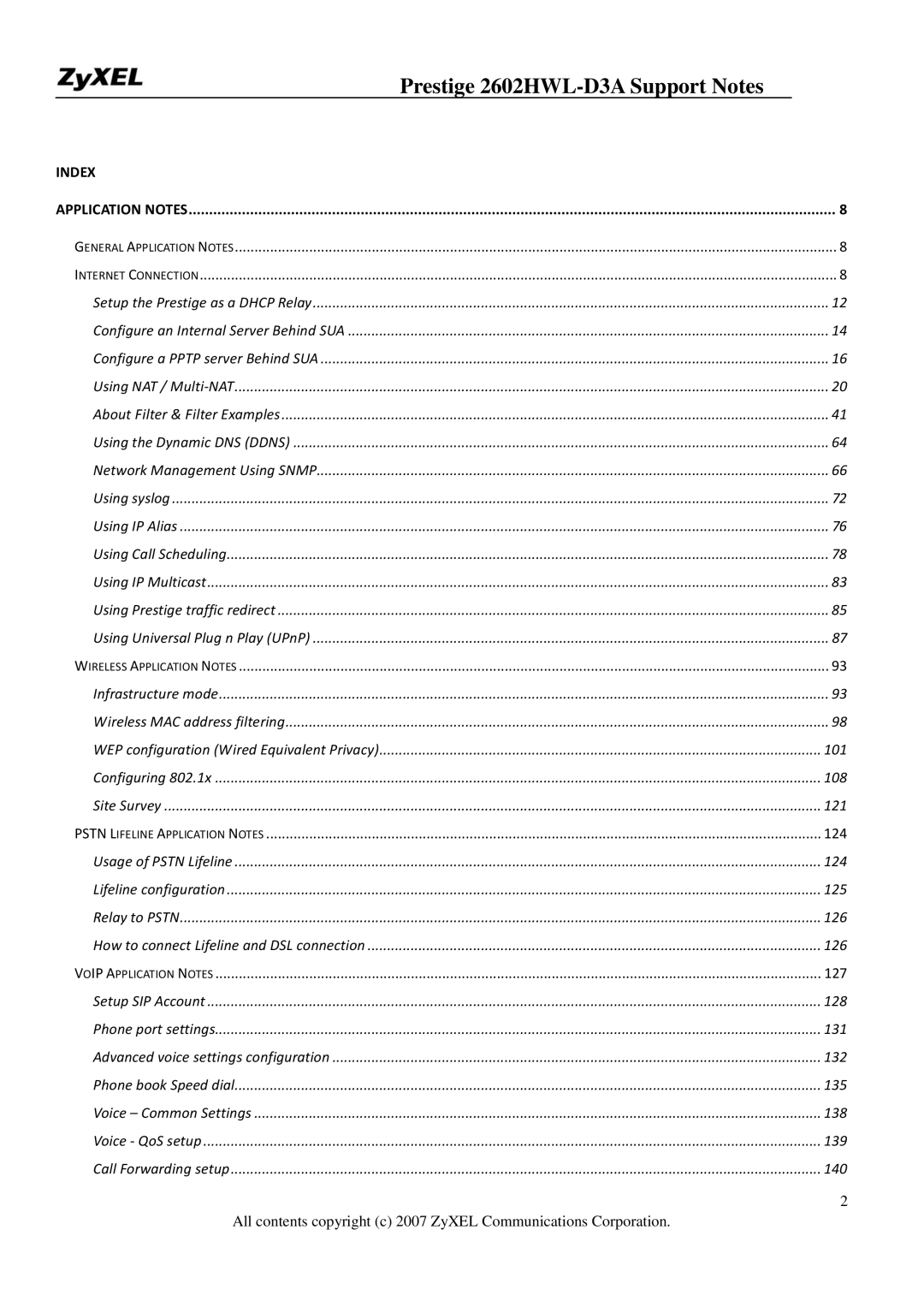 ZyXEL Communications manual Prestige 2602HWL-D3A Support Notes 