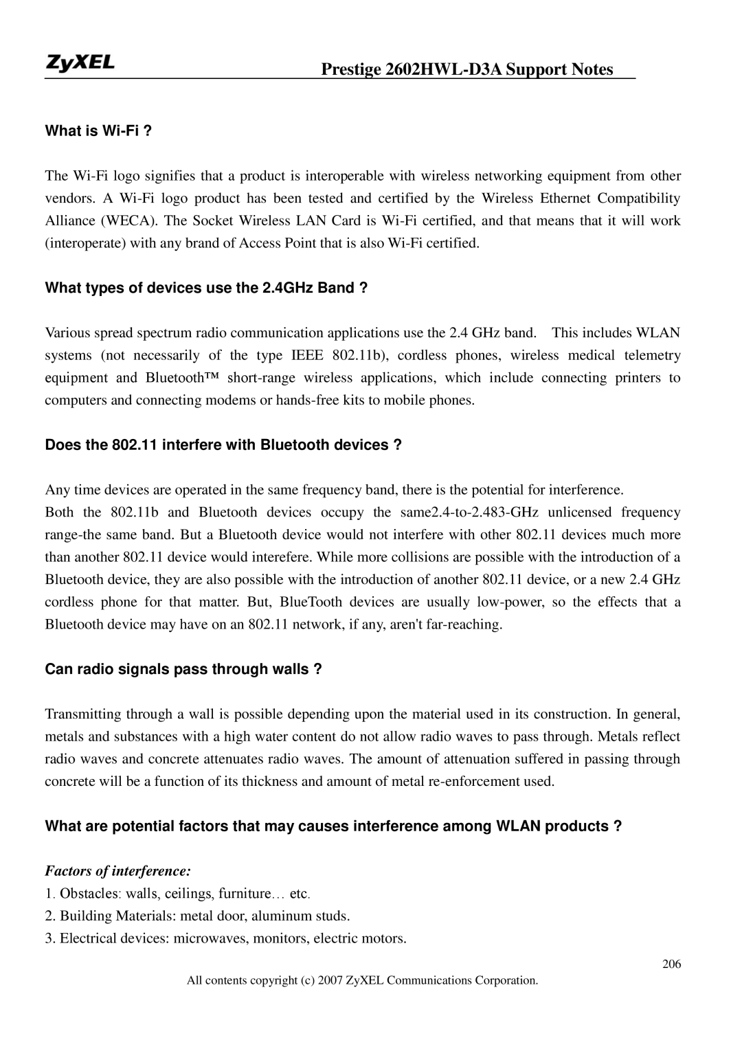 ZyXEL Communications 2602HWL-D3A manual What is Wi-Fi ?, What types of devices use the 2.4GHz Band ? 