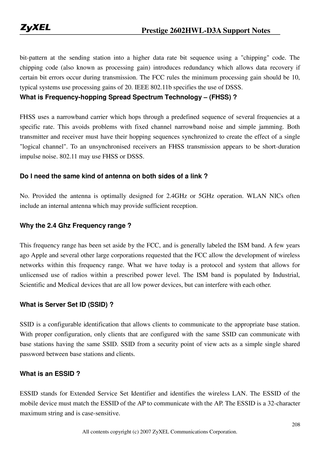 ZyXEL Communications 2602HWL-D3A What is Frequency-hopping Spread Spectrum Technology Fhss ?, What is Server Set ID Ssid ? 