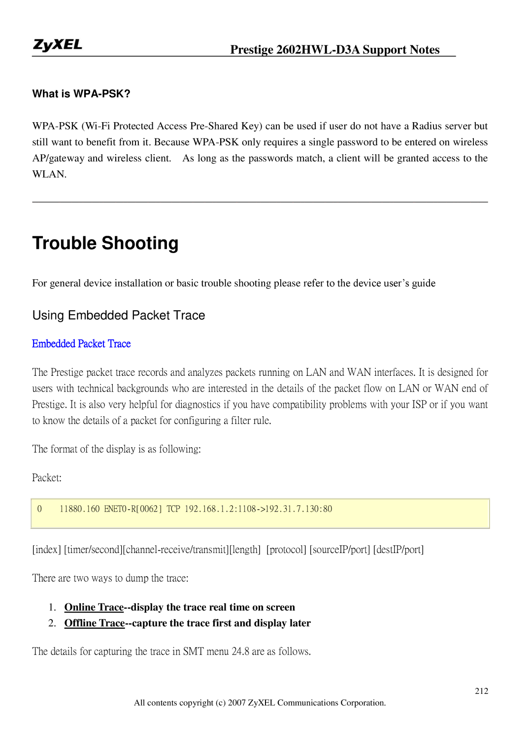 ZyXEL Communications 2602HWL-D3A manual Trouble Shooting, What is WPA-PSK? 