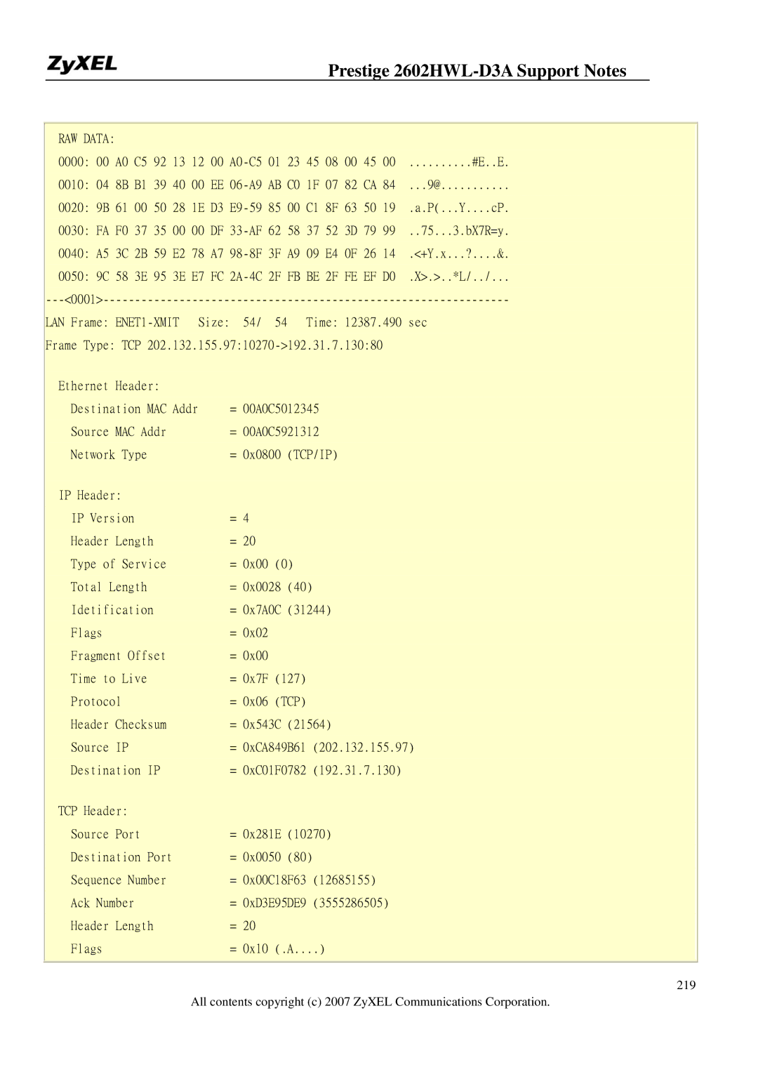 ZyXEL Communications 2602HWL-D3A manual Be 2F FE EF D0 