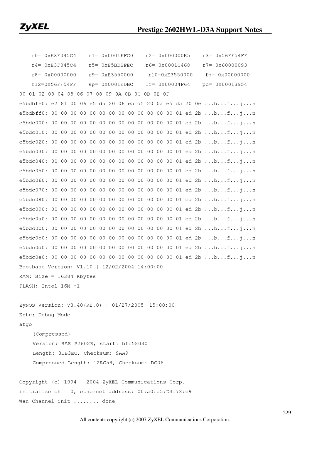 ZyXEL Communications manual Prestige 2602HWL-D3A Support Notes 