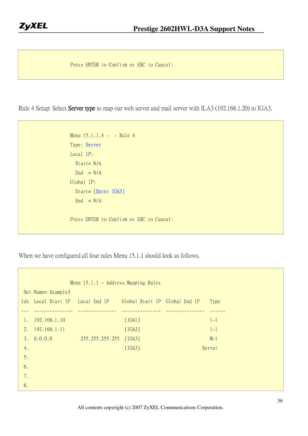 ZyXEL Communications 2602HWL-D3A manual Name= Example3 