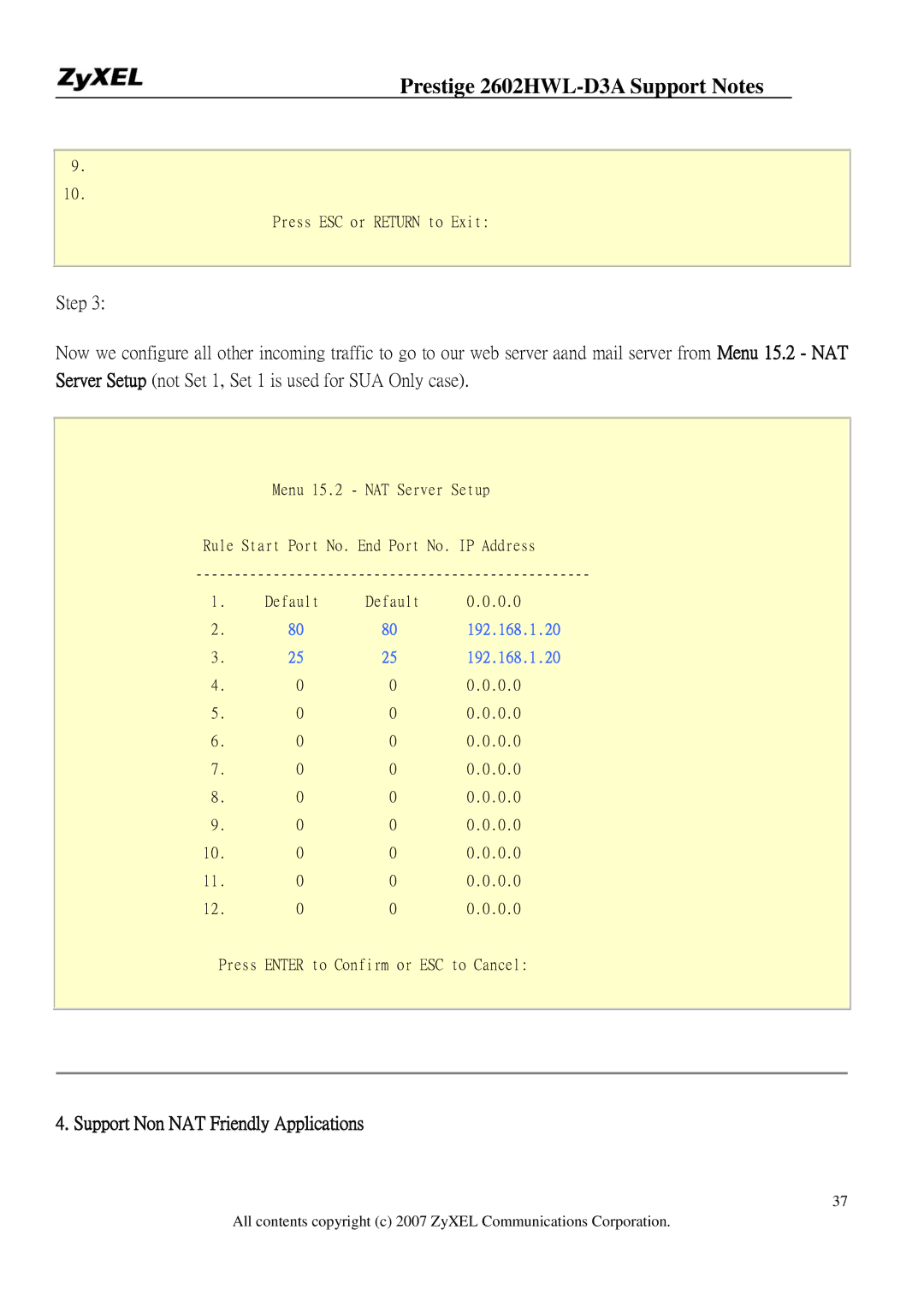 ZyXEL Communications 2602HWL-D3A manual Support Non NAT Friendly Applications 