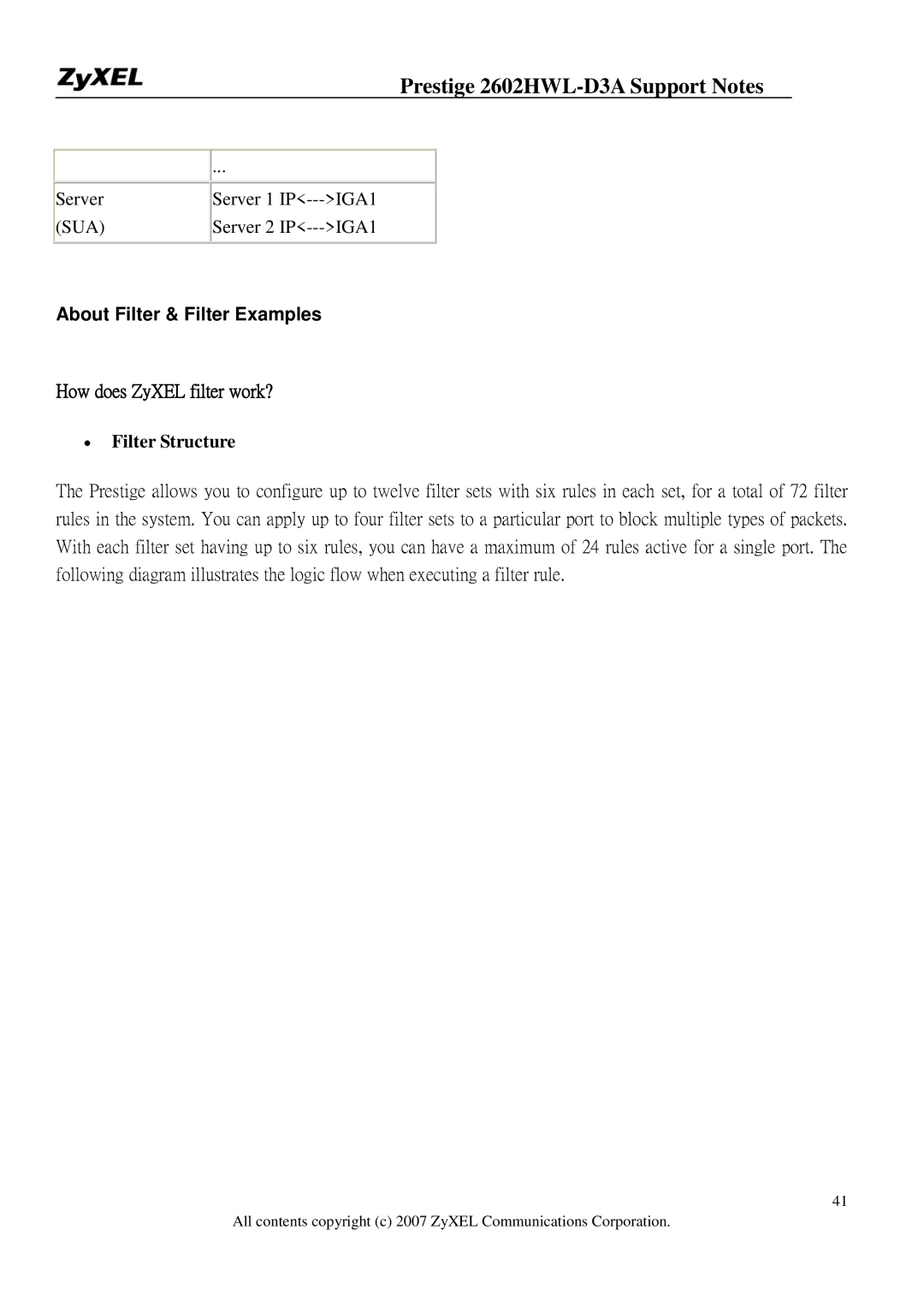 ZyXEL Communications 2602HWL-D3A manual About Filter & Filter Examples How does ZyXEL filter work?, ∙ Filter Structure 