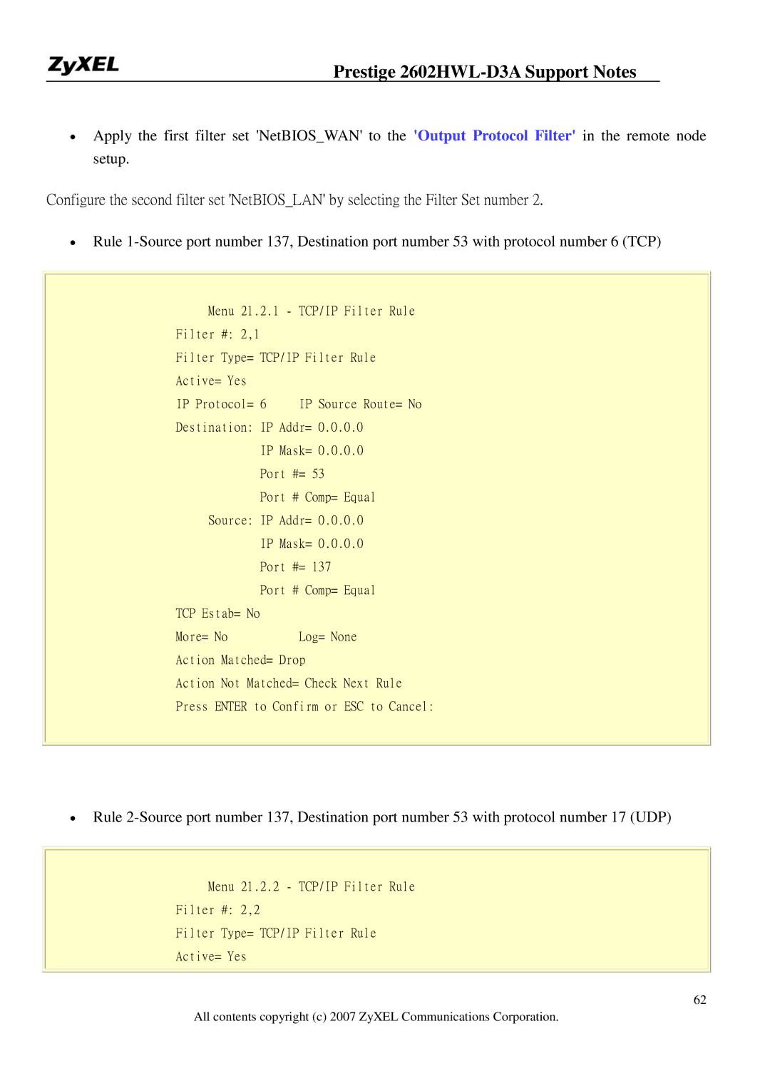 ZyXEL Communications manual Prestige 2602HWL-D3A Support Notes 