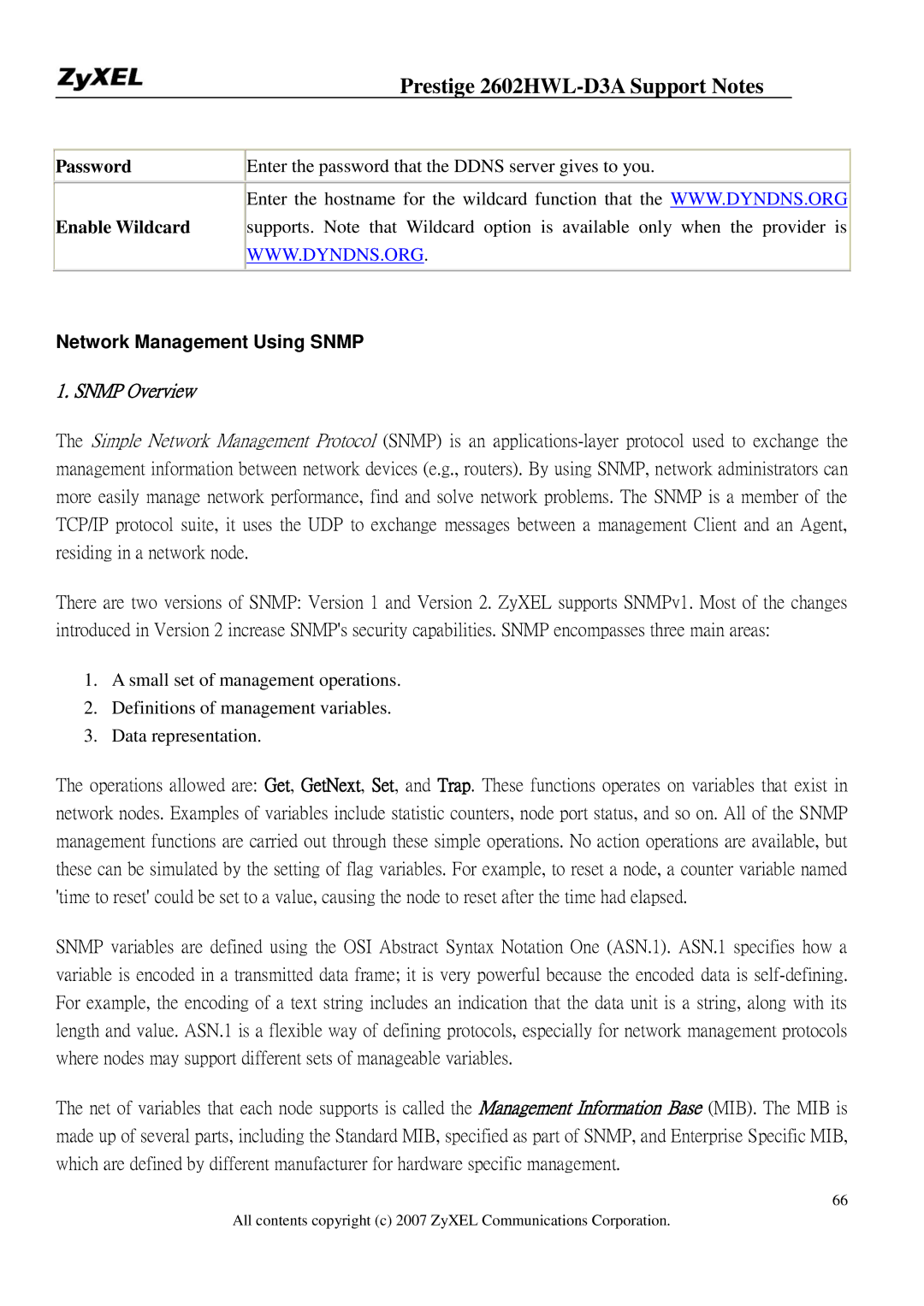 ZyXEL Communications 2602HWL-D3A manual Password Enable Wildcard, Network Management Using Snmp 