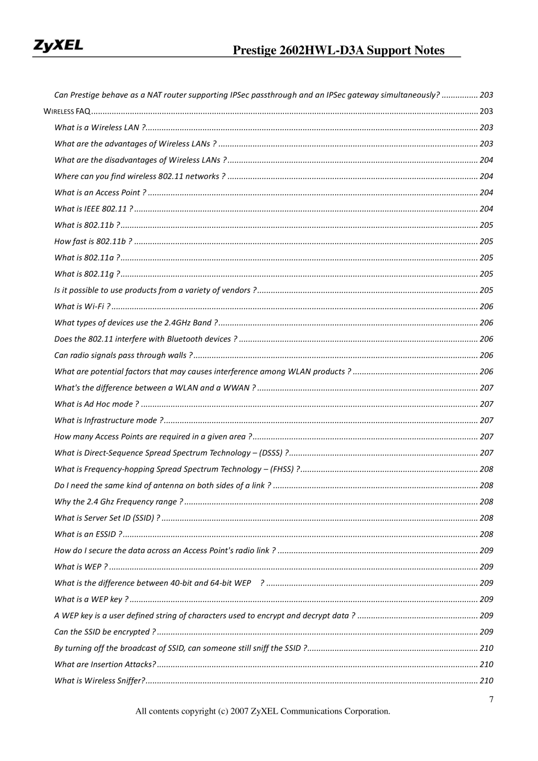 ZyXEL Communications 2602HWL-D3A manual Ireless FAQ 