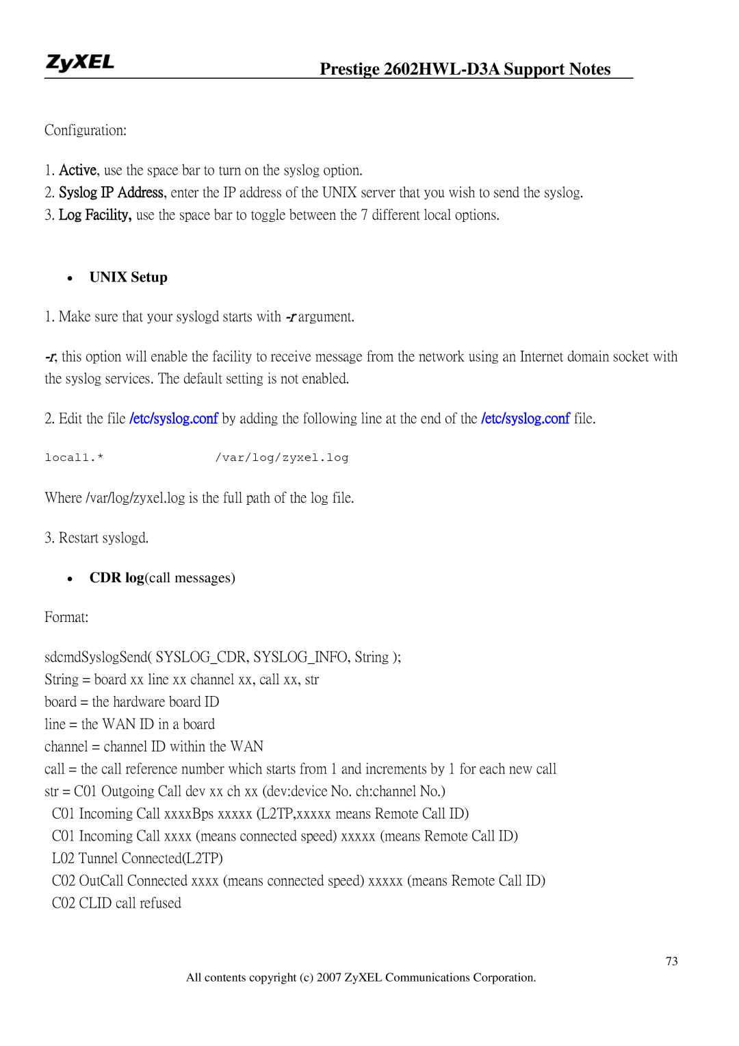 ZyXEL Communications 2602HWL-D3A manual ∙ Unix Setup 