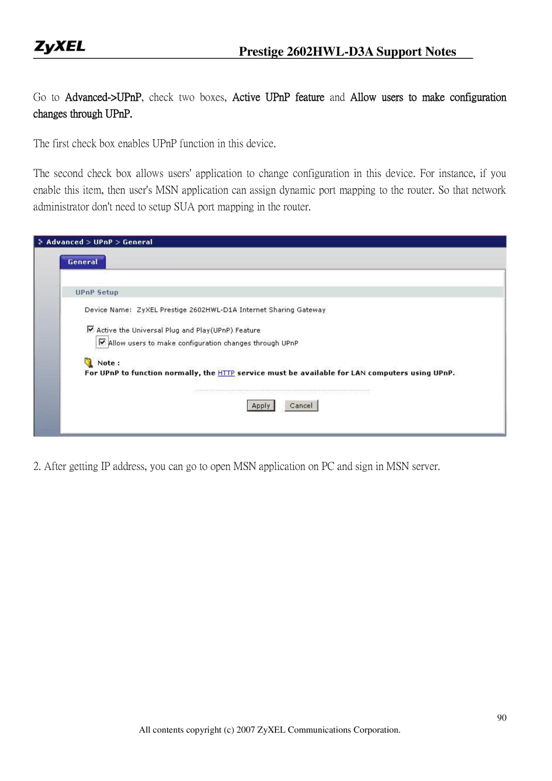 ZyXEL Communications 2602HWL-D3A manual Changes through UPnP 