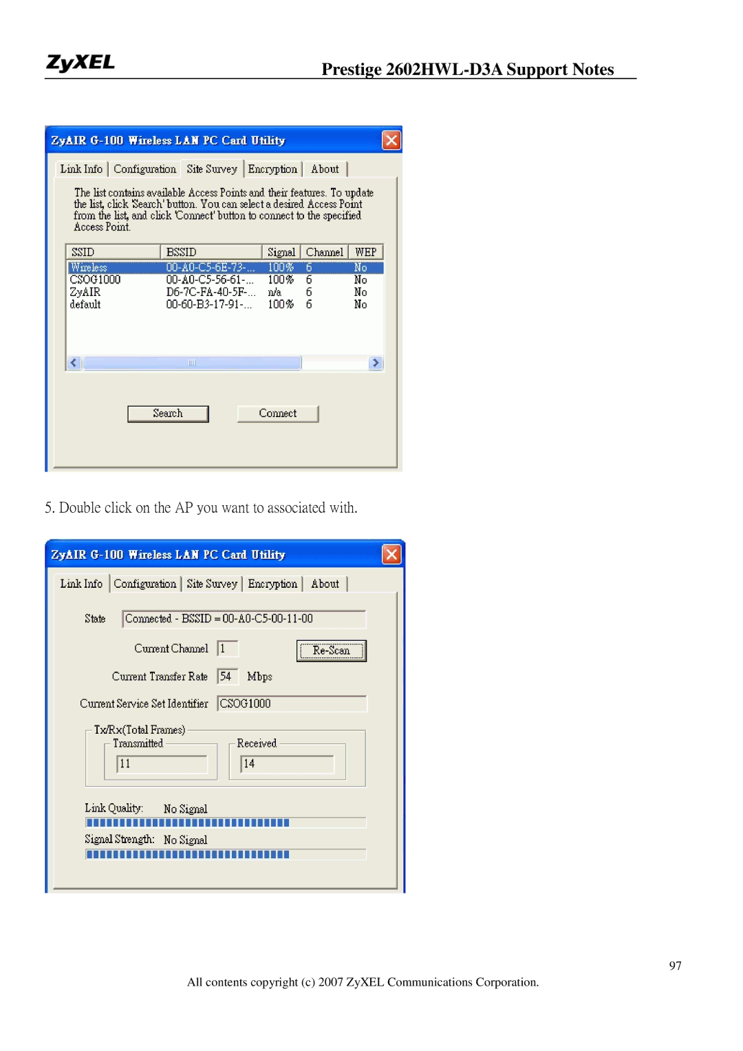 ZyXEL Communications 2602HWL-D3A manual Double click on the AP you want to associated with 