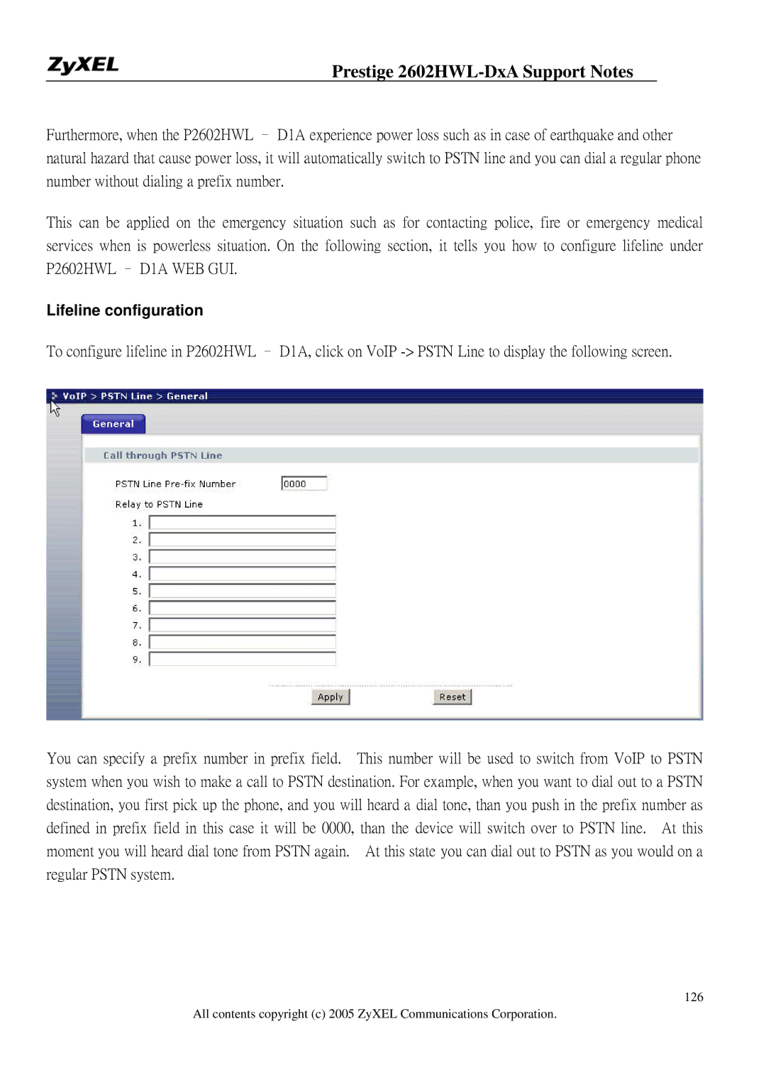 ZyXEL Communications 2602HWL-DXA manual Lifeline configuration 