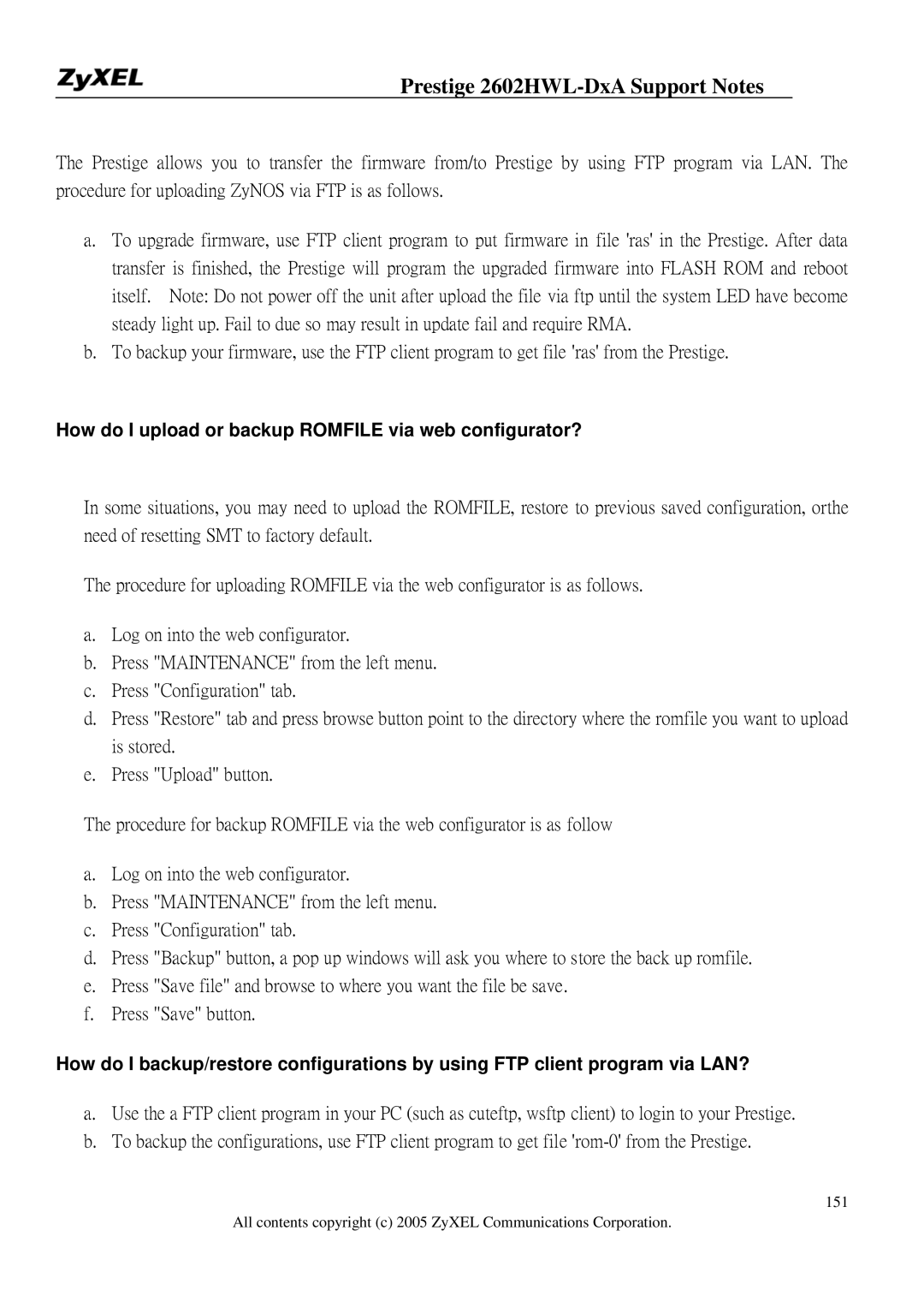 ZyXEL Communications 2602HWL-DXA manual How do I upload or backup Romfile via web configurator? 